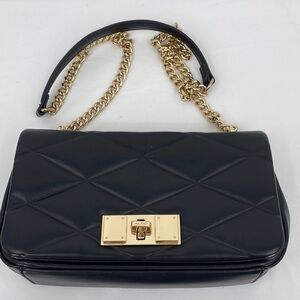 Aldo Black Quilted Shoulder Bag with Gold Chain and hand chain.